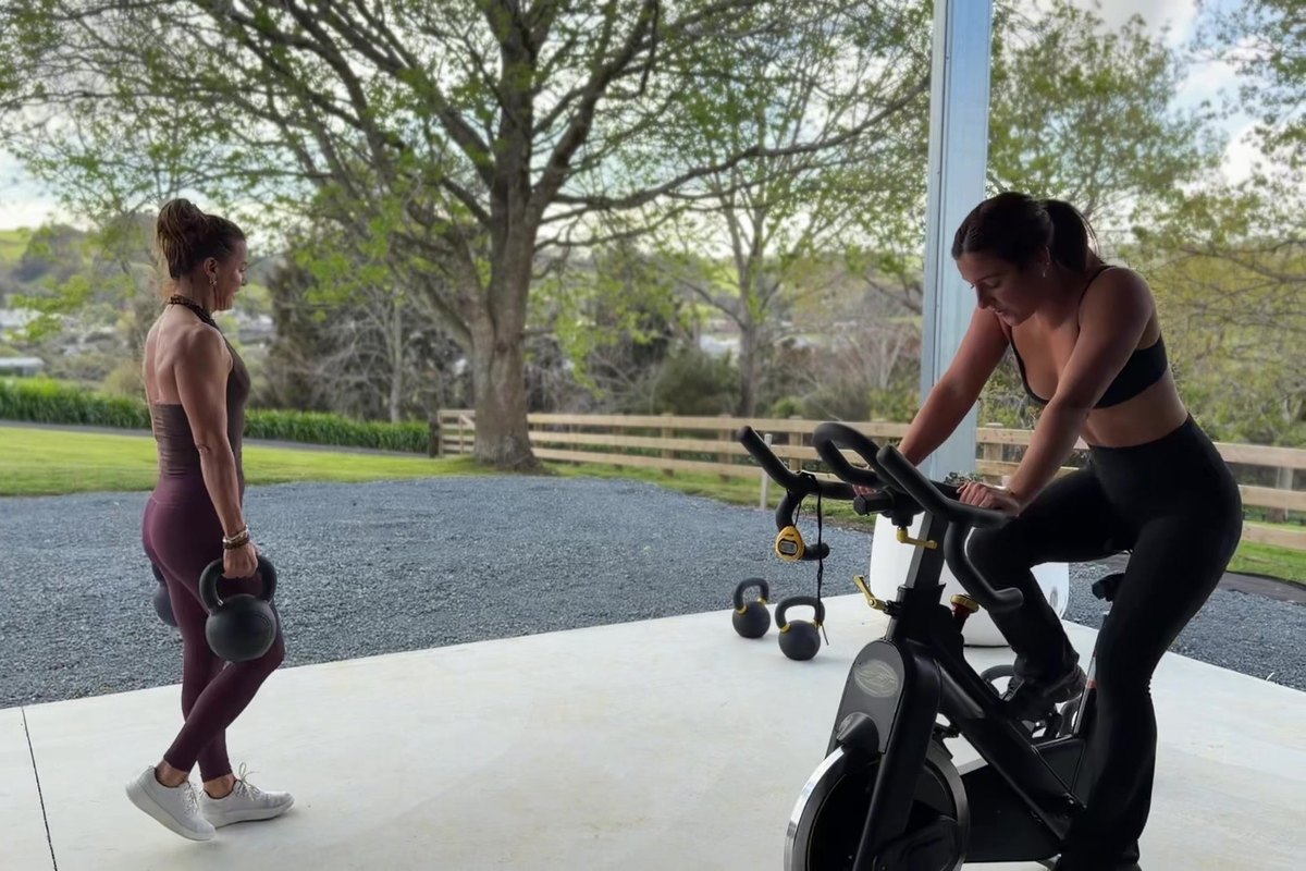 Kettlebell carries and the bike outside the shed